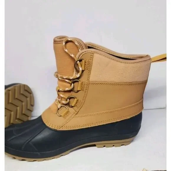 Universal Thread Women's 10 Duck Boots Waterproof Rain Lace Up Tan Black Ankle - Picture 13 of 16